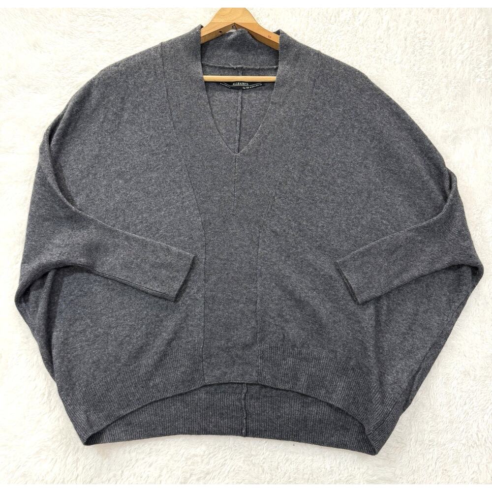 ALLSAINTS Sz 6 Grey Cashmere Lambswool V Neck Dolman Blaize Jumper Sweater